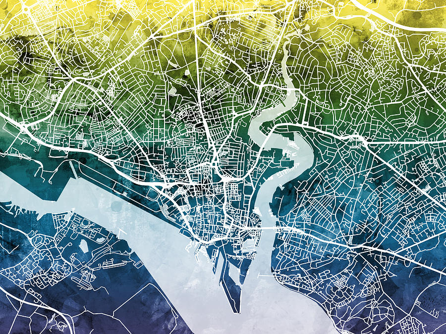 Southampton England City Map #5 Digital Art by Michael Tompsett