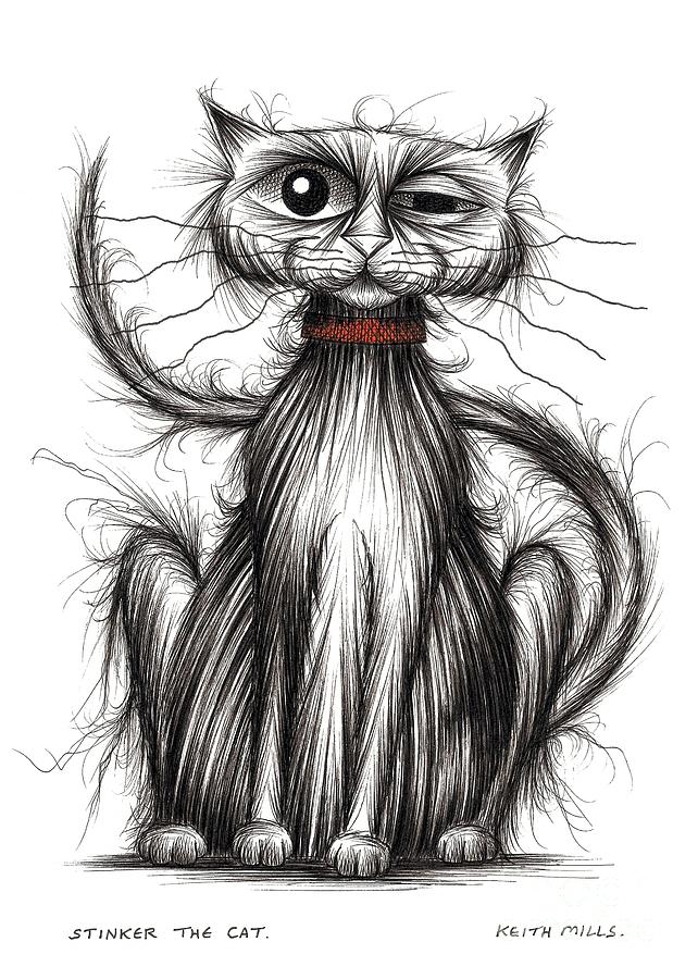 Stinker the cat #1 Drawing by Keith Mills
