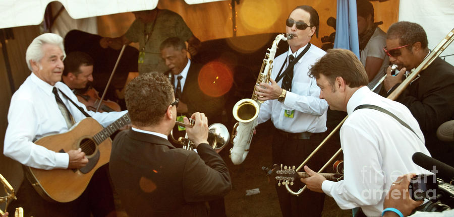 The Del McCoury Band and the Preservation Hall Jazz Band Backstage at Bonnaroo Photograph by David Oppenheimer