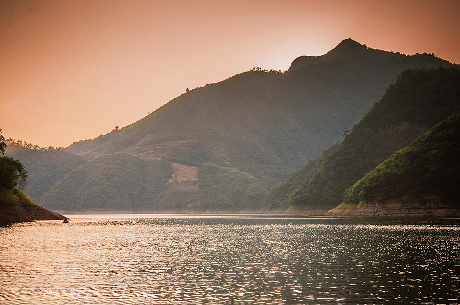 The mountains and lake scenery in sunset #5 Photograph by Carl Ning