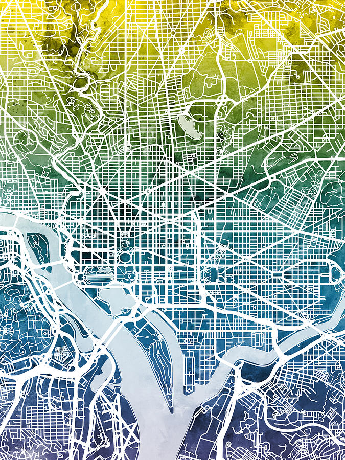 Washington D.c. Digital Art - Washington DC Street Map #5 by Michael Tompsett
