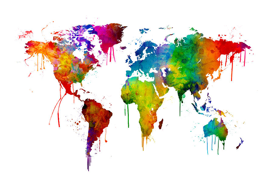 Watercolor Map Of The World Map Digital Art By Michael Tompsett