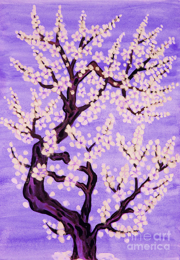White tree in blossom, painting #5 Painting by Irina Afonskaya