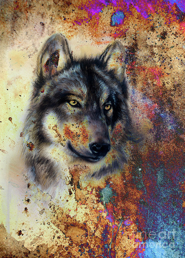 Wolf painting, color abstract effect on background Painting by Jozef ...
