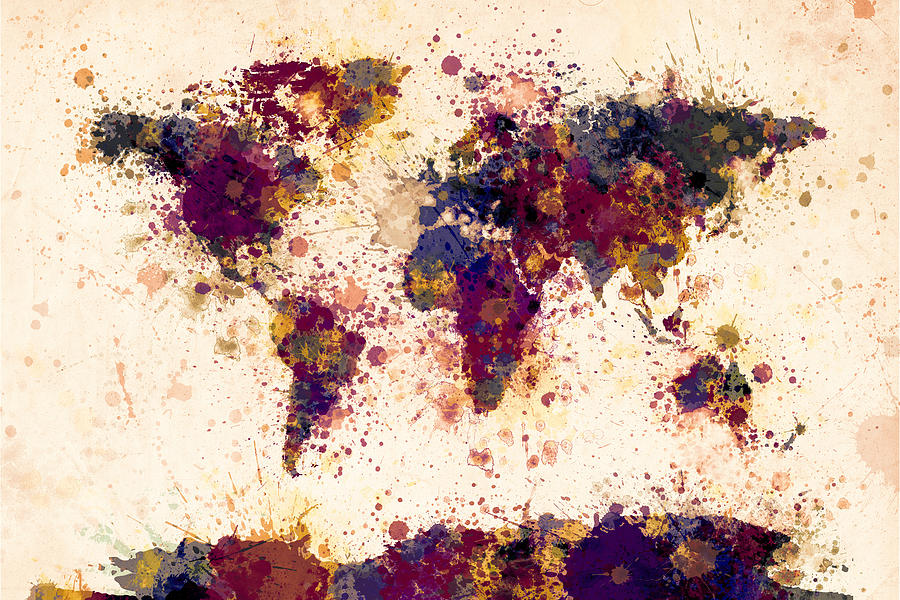World Map Paint Splashes #5 Digital Art by Michael Tompsett