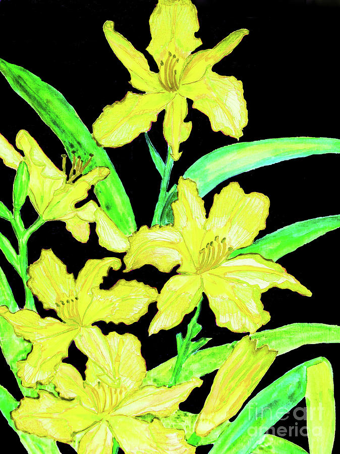 Yellow daily lilies #5 Painting by Irina Afonskaya
