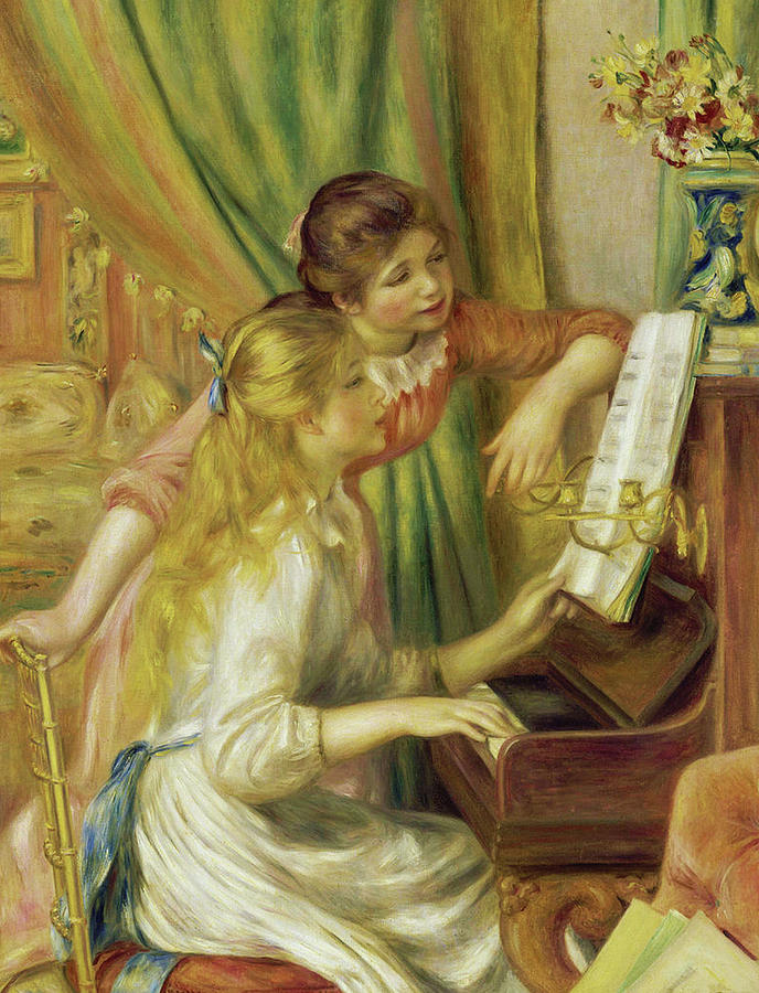 The Piano Music Teacher Mixed Media by Auguste Renoir