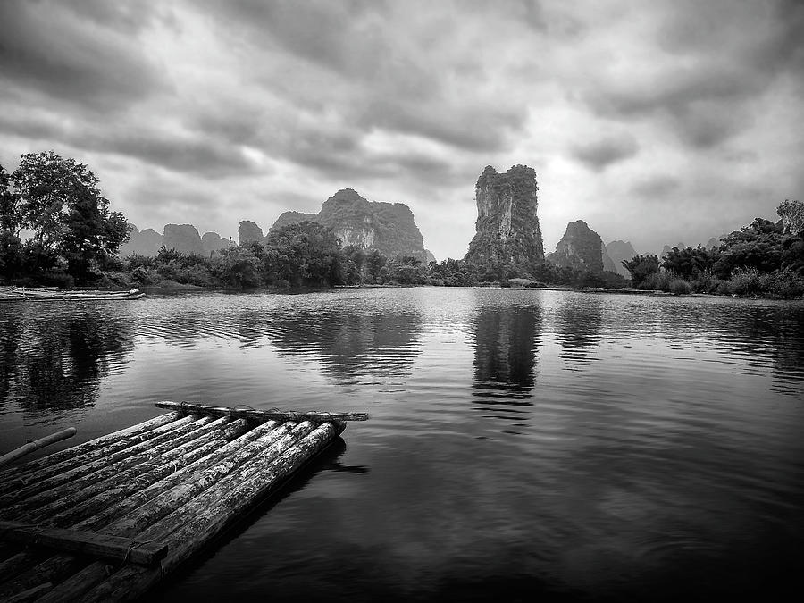 Yulong River drifting -ArtToPan- China Guilin scenery-Black and white photograph #5 Photograph by Artto Pan