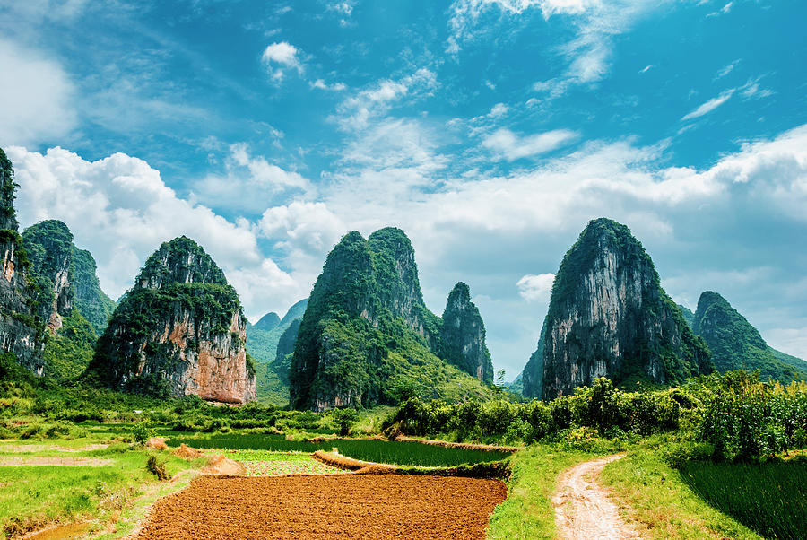 Karst mountains and  rural scenery #50 Photograph by Carl Ning