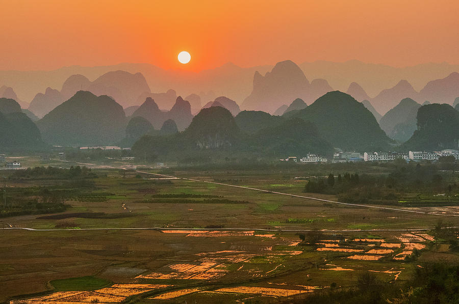 Karst mountains scenery in sunset #50 Photograph by Carl Ning