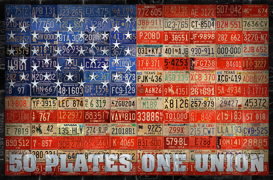 50 Plates One Union Recycled License Plate American Flag Mixed Media by Design Turnpike