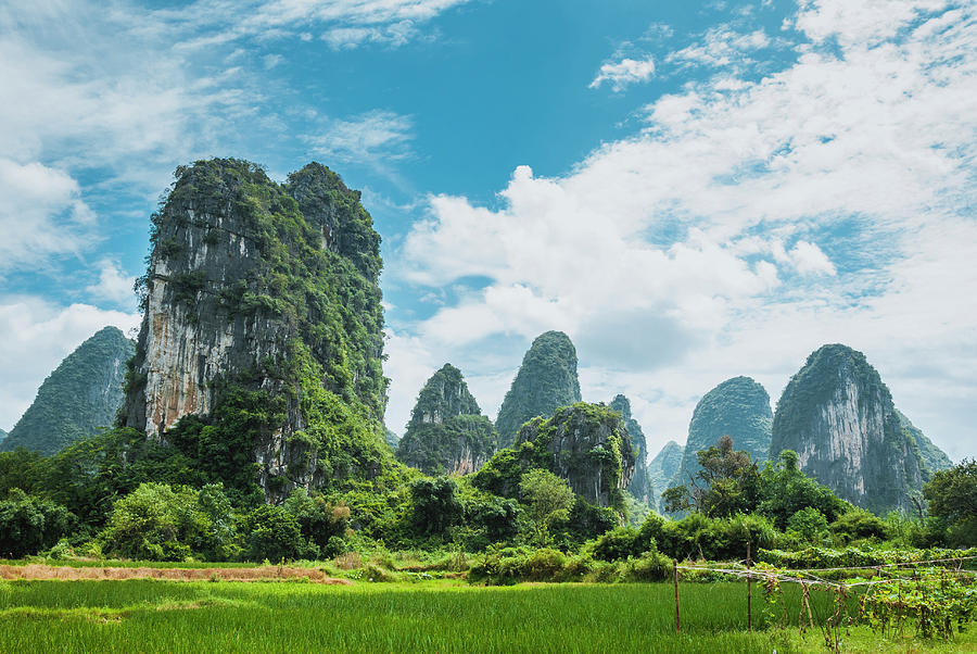 Karst mountains and  rural scenery #51 Photograph by Carl Ning