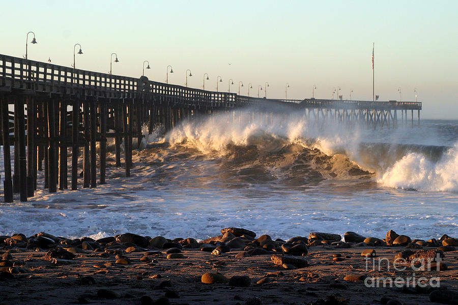 Ocean Wave Storm Pier Photograph