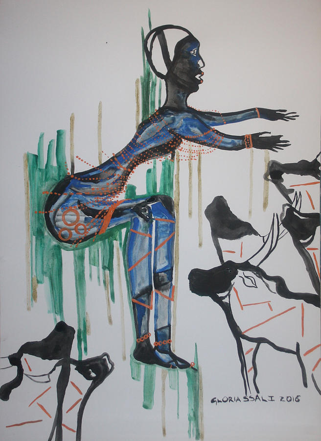 Dinka Dance - South Sudan #53 Painting by Gloria Ssali