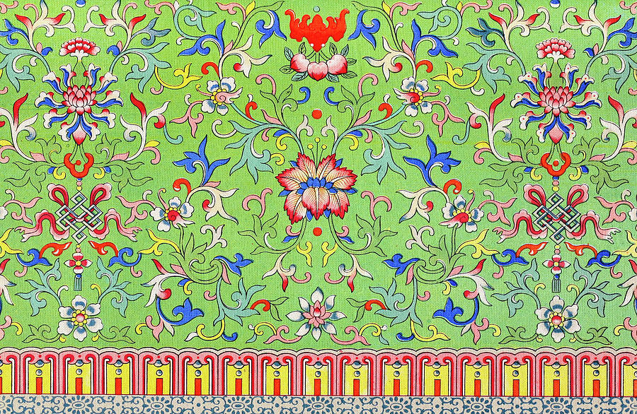 Green Bohemian Art - Vintage Asian Floral Pattern Wall Art Prints ...