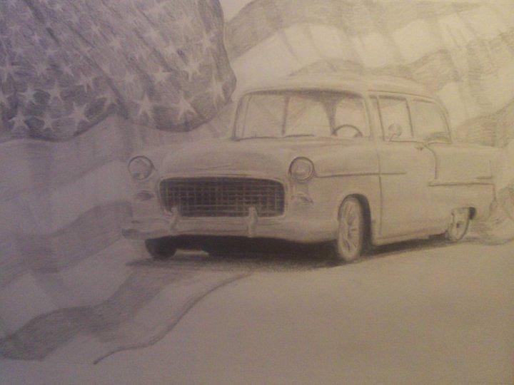 Car Drawing - 55 Belair by Tyler Hardin