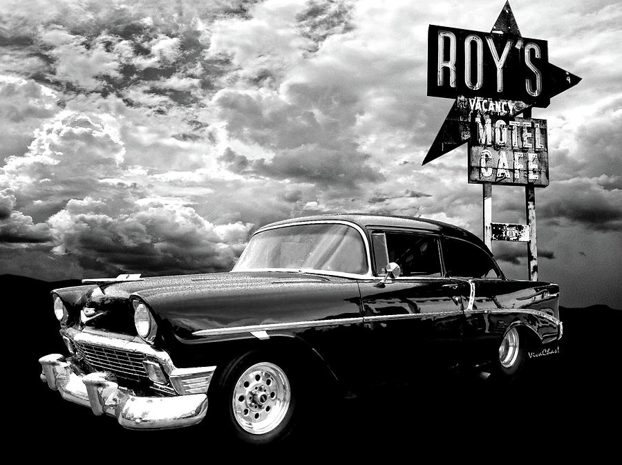 56 Chevy Belair in Black and White Photograph by Chas Sinklier