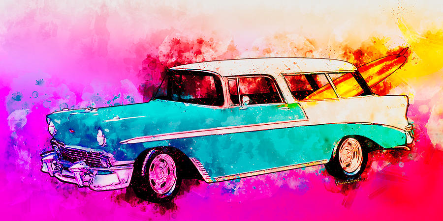 56 Chevy Nomad Station Wagon Watercolor Photograph by Chas Sinklier