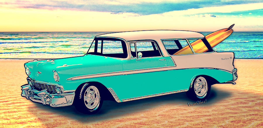 56 Chevy Nomad by the Sea in the Morning with VivaChas Photograph by Chas Sinklier