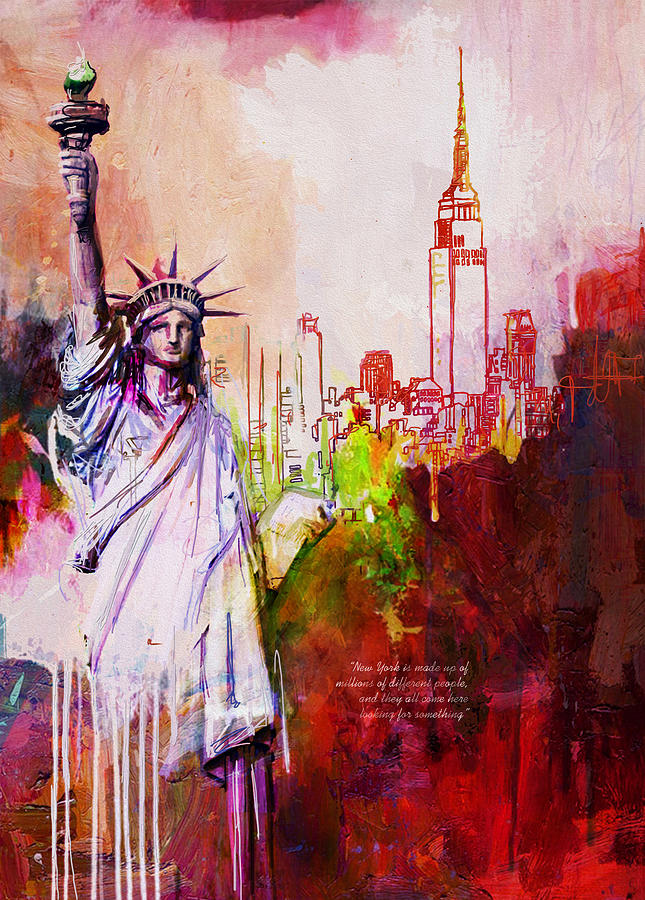 Statue Of Liberty Painting - 56 NY Skyline by Maryam Mughal