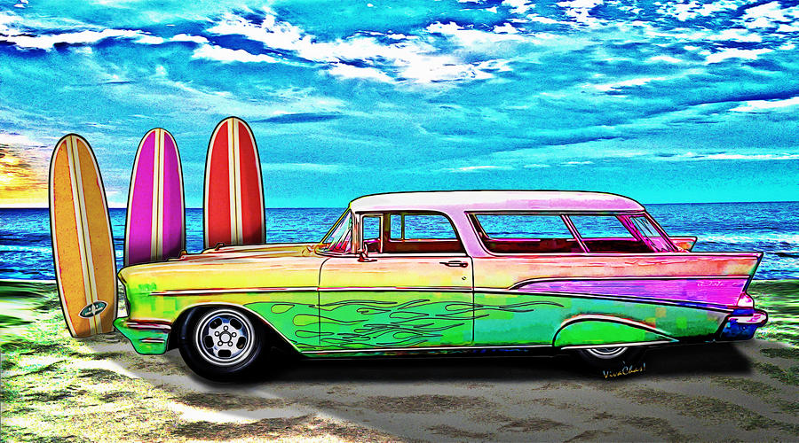57 Chevy Nomad Wagon Best Part of Waking Up Digital Art by Chas Sinklier