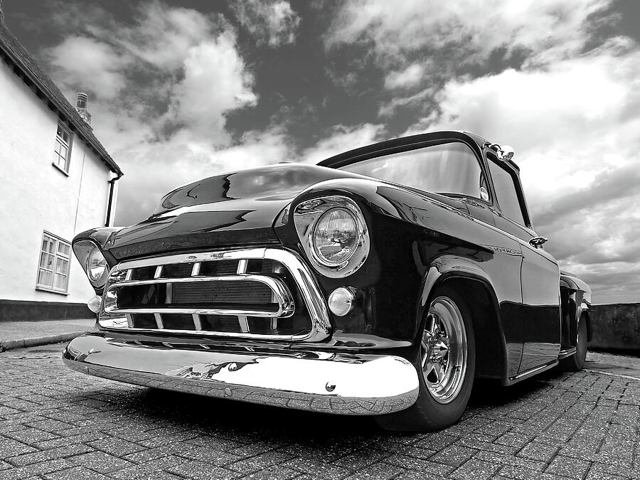 Chevrolet Truck Photograph - 57 Stepside Chevy in Black and White by Gill Billington