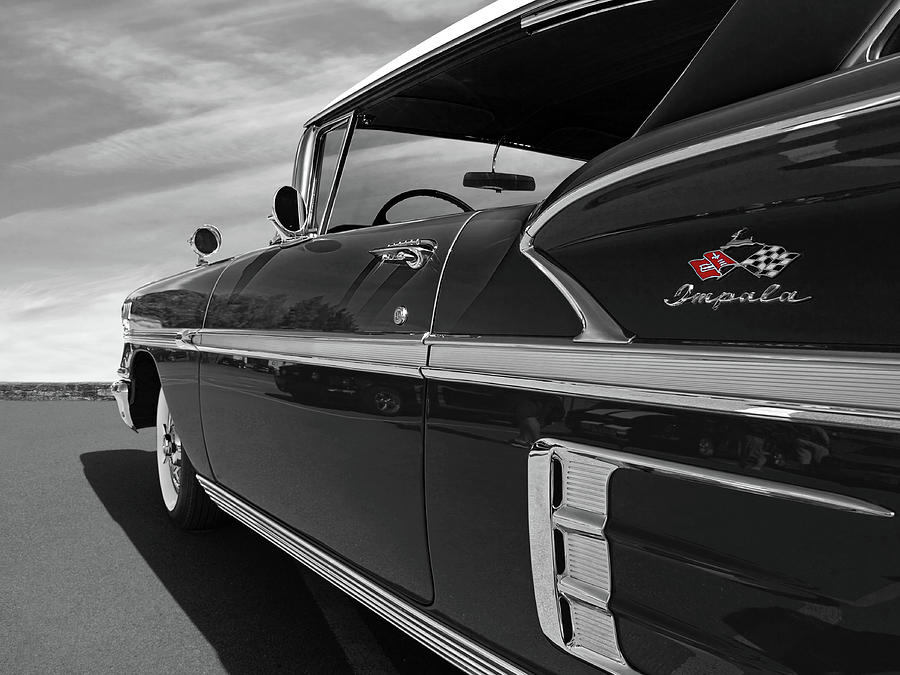 58 Chevy Impala in Black and White Photograph by Gill Billington