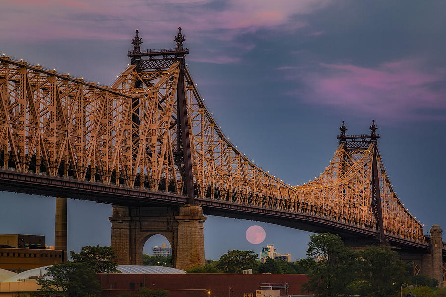 59 Street Queensboro Bridge Full Moon Photograph by Susan Candelario