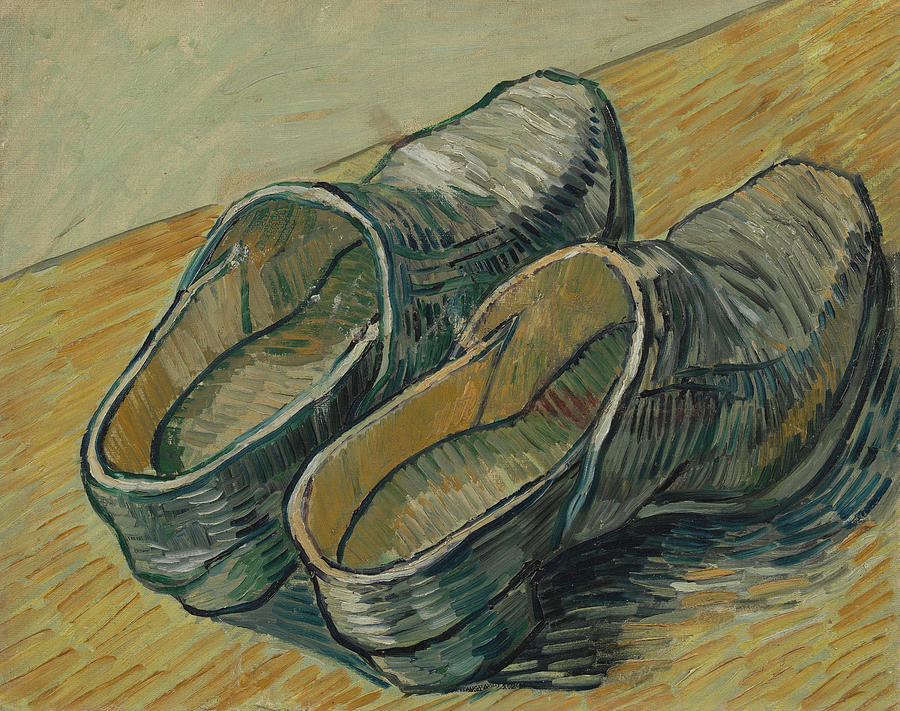 brushstrokes and blossoms leather clogs