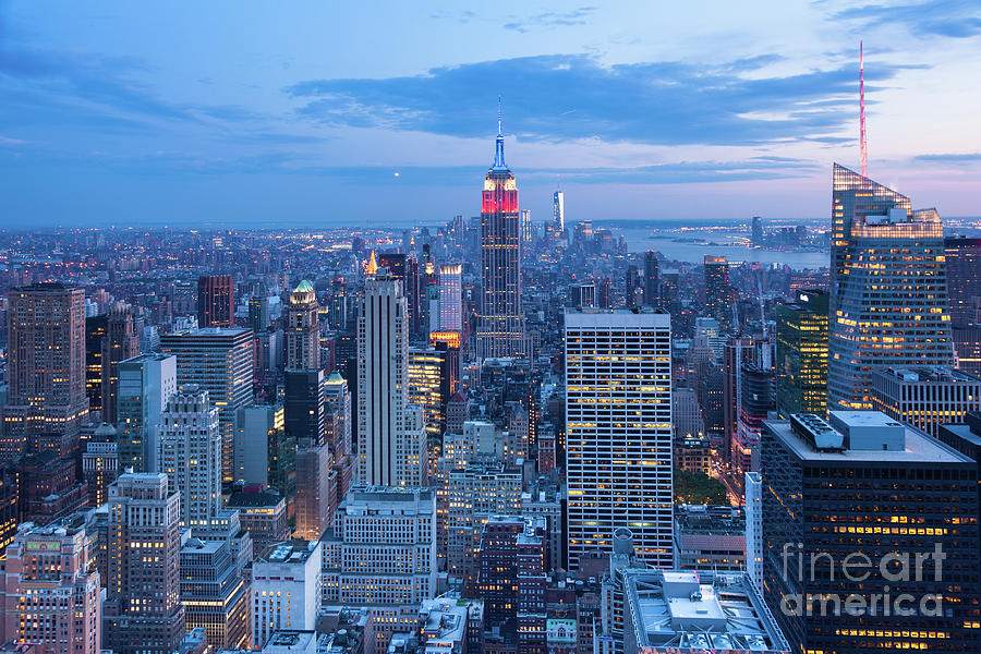 Aerial Night View Of Manhattan Skyline New York Usa Photograph By Samuel Borges