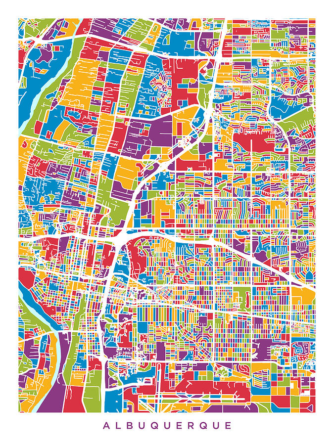 Albuquerque New Mexico City Street Map #6 Digital Art by Michael Tompsett