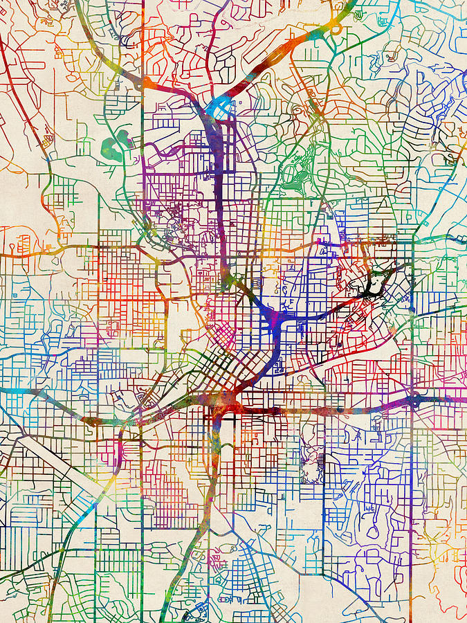 Atlanta Digital Art - Atlanta Georgia City Map #6 by Michael Tompsett