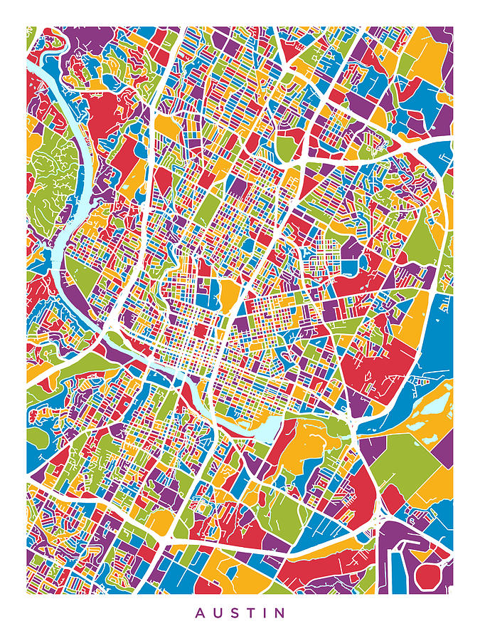 Austin Texas City Map #6 Digital Art by Michael Tompsett