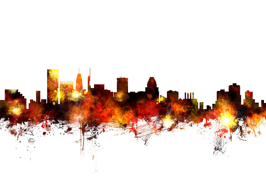 Baltimore Digital Art - Baltimore Maryland Skyline #6 by Michael Tompsett
