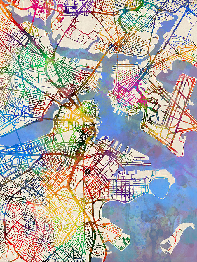 City Map Digital Art - Boston Massachusetts Street Map by Michael Tompsett