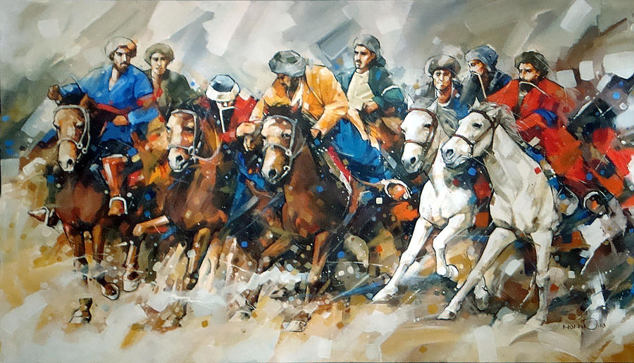 Buzkashi Painting by Momin Khan