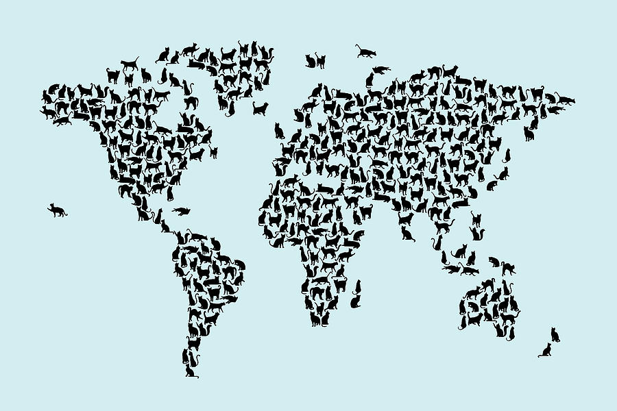 Cat Digital Art - Cats Map of the World Map #6 by Michael Tompsett