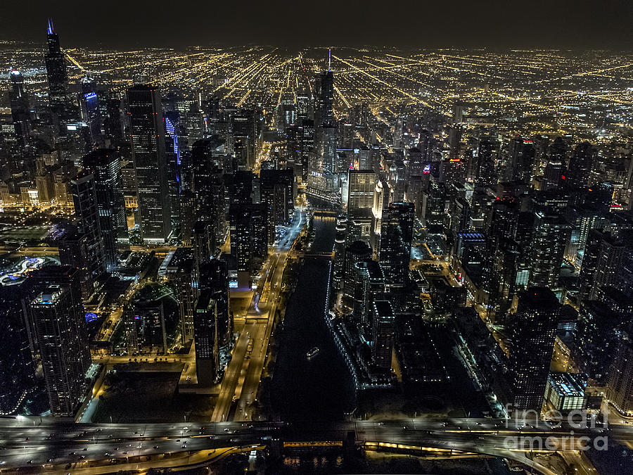 Chicago Night Skyline Aerial Photo #6 Photograph by David Oppenheimer