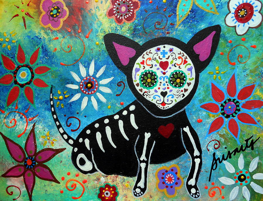 Skull Painting - Chihuahua Dia De Los Muertos #6 by Pristine Cartera Turkus