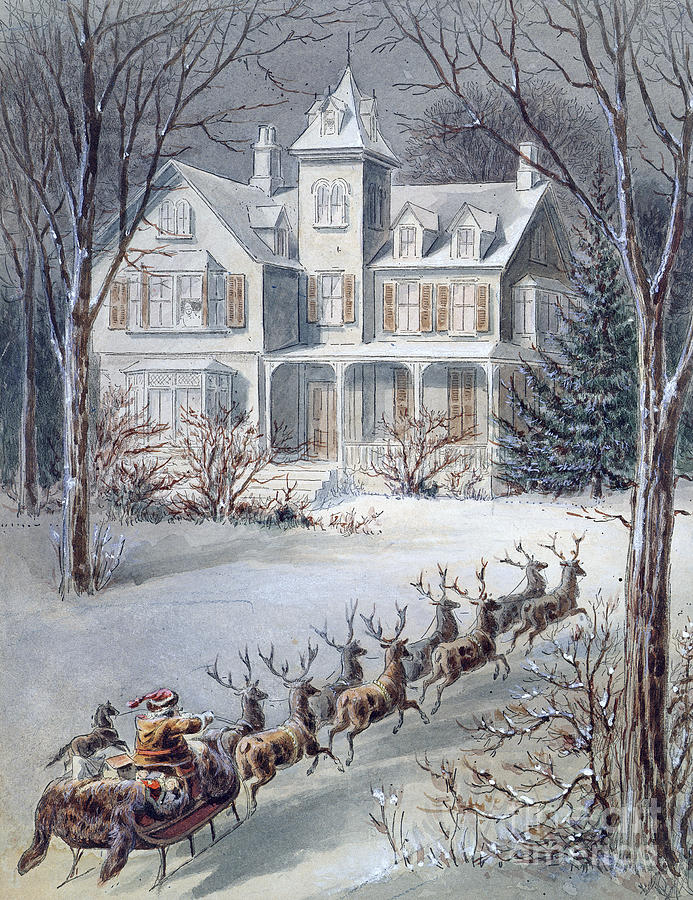 Christmas Card Painting by American School