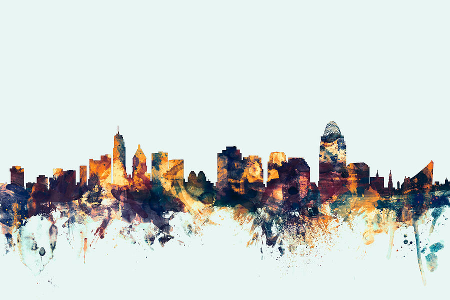 Cincinnati Digital Art - Cincinnati Ohio Skyline #6 by Michael Tompsett