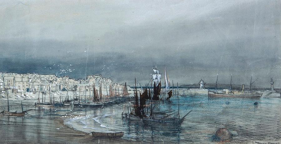 Coastal view of a harbour Painting by Donald Maxwell
