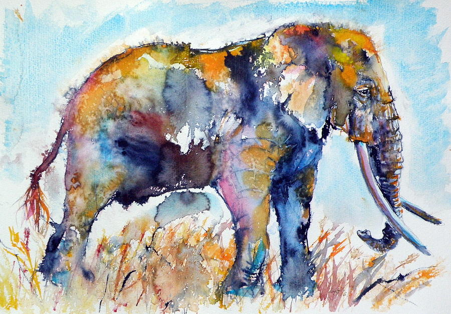 Colorful cute elephant Painting by Kovacs Anna Brigitta