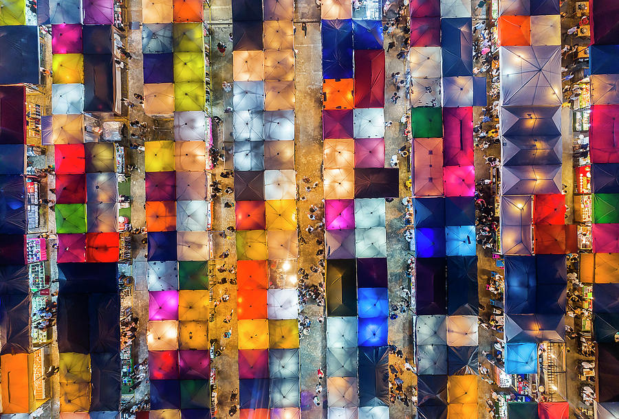 Colourful Night Market Aerial View Photograph