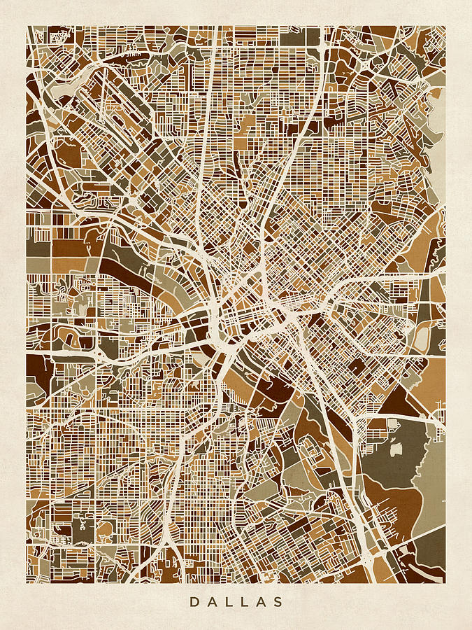 Dallas Texas City Map #6 Digital Art by Michael Tompsett