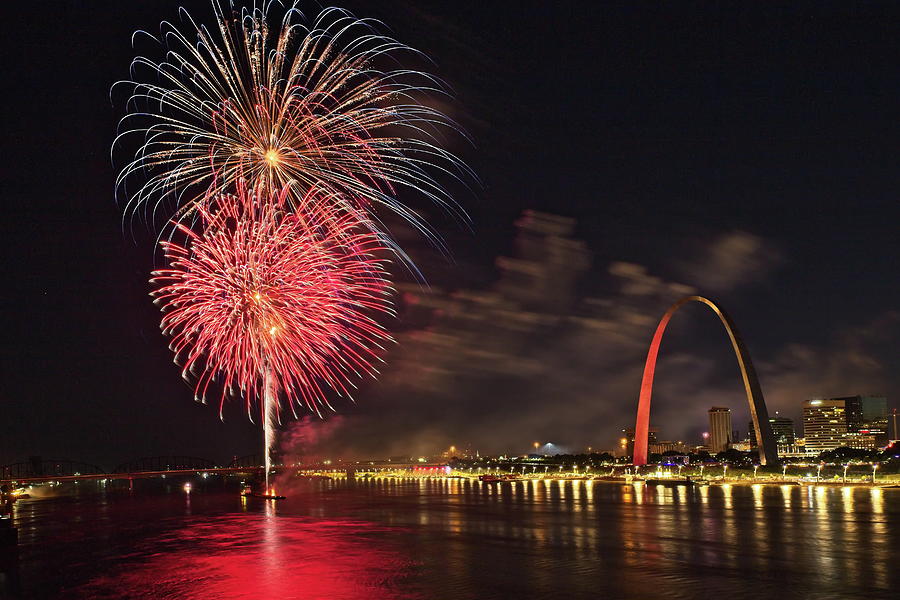 Fireworks at the Arch Photograph by Harold Rau