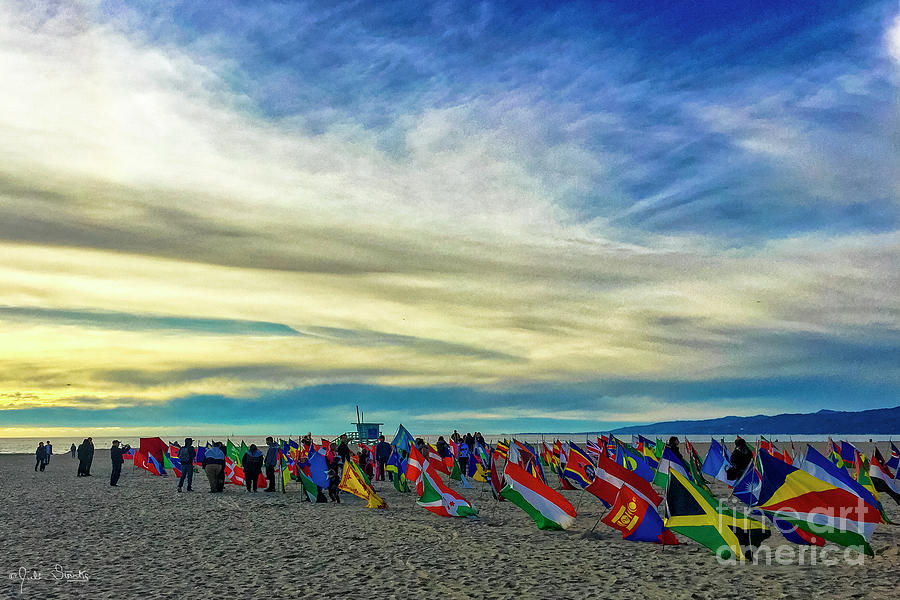 Flags at Venice Beach World Peace Drum Circle #7 Photograph by Julian Starks
