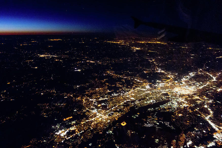 Flying At Night Over Cities Below #6 Photograph by Alex Grichenko