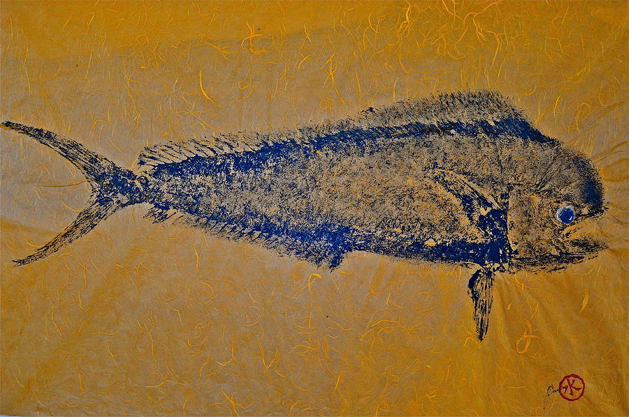 Gyotaku - Mahi Mahi - Dorado - Dolphinfish #6 Mixed Media by Jeffrey Canha