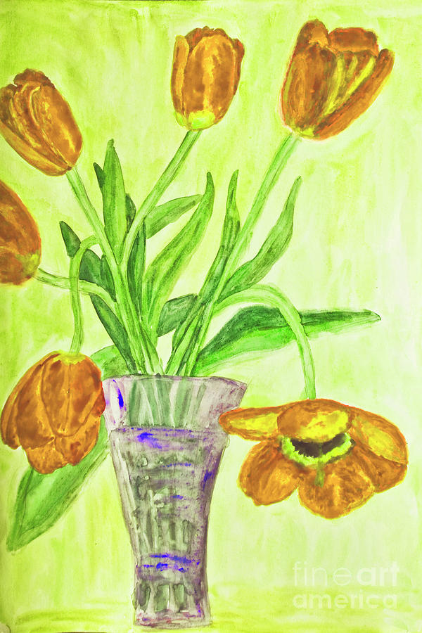 Hand painted picture, tulips in vase #6 Painting by Irina Afonskaya